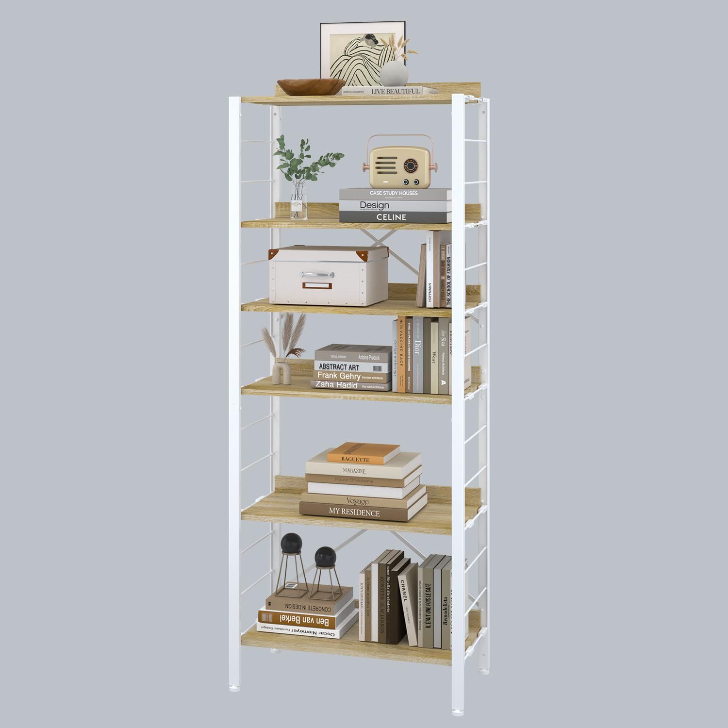 ★新品★WARABI KK オープンシェルフ ラック 可動棚 6段 おしゃれ 収納ラック 木製ラック スチールラック キッチンラック 連結自由 簡単組立 (幅65×奥行34×高さ159cm) オーク