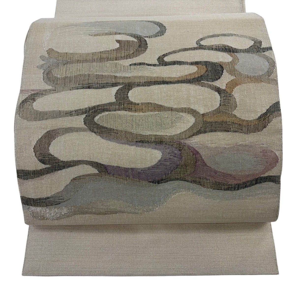 【美品】 名古屋帯 秀品 松葉仕立て 八寸名古屋帯 幾何学 金銀糸 ベージュ 正絹 【中古】