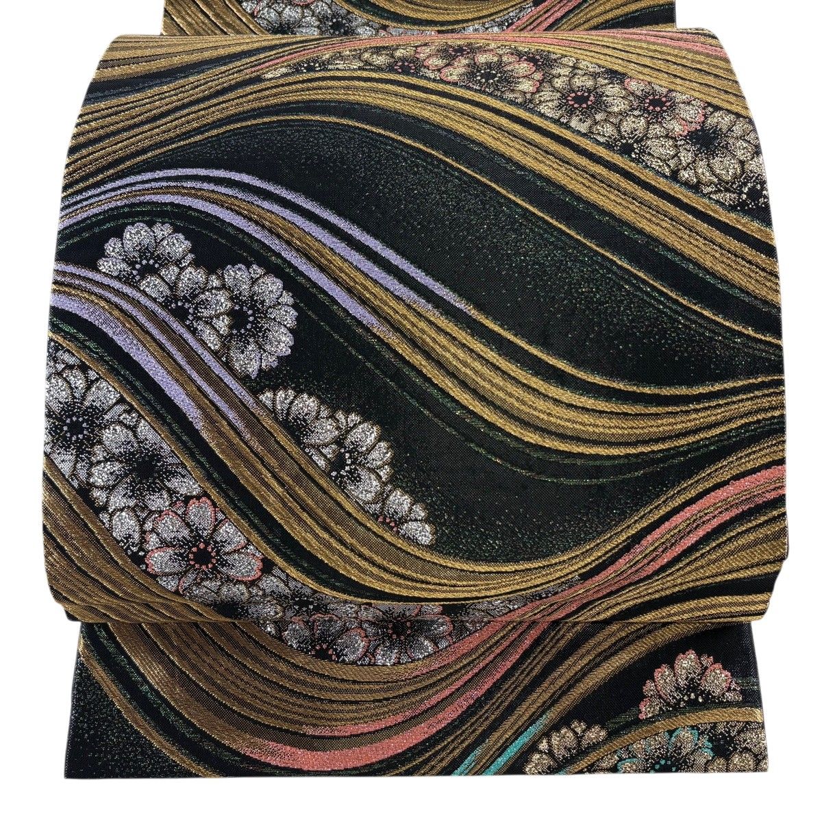 【美品】 袋帯 秀品 花 幾何学 箔 黒 六通 正絹 【中古】 6,160円