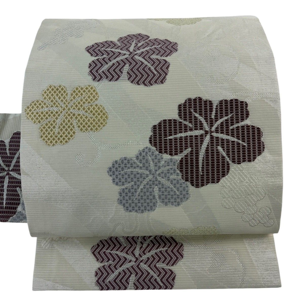 名古屋帯 秀品 夏帯 絽 葡萄 箔 金糸 クリーム 正絹 【中古】