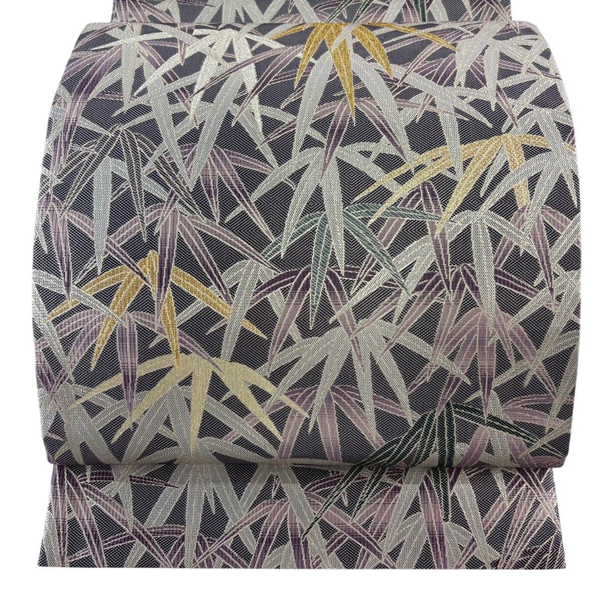 【美品】 袋帯 秀品 七彩佐賀錦 吉祥笹紋 箔 金銀糸 灰紫 六通 正絹 【中古】