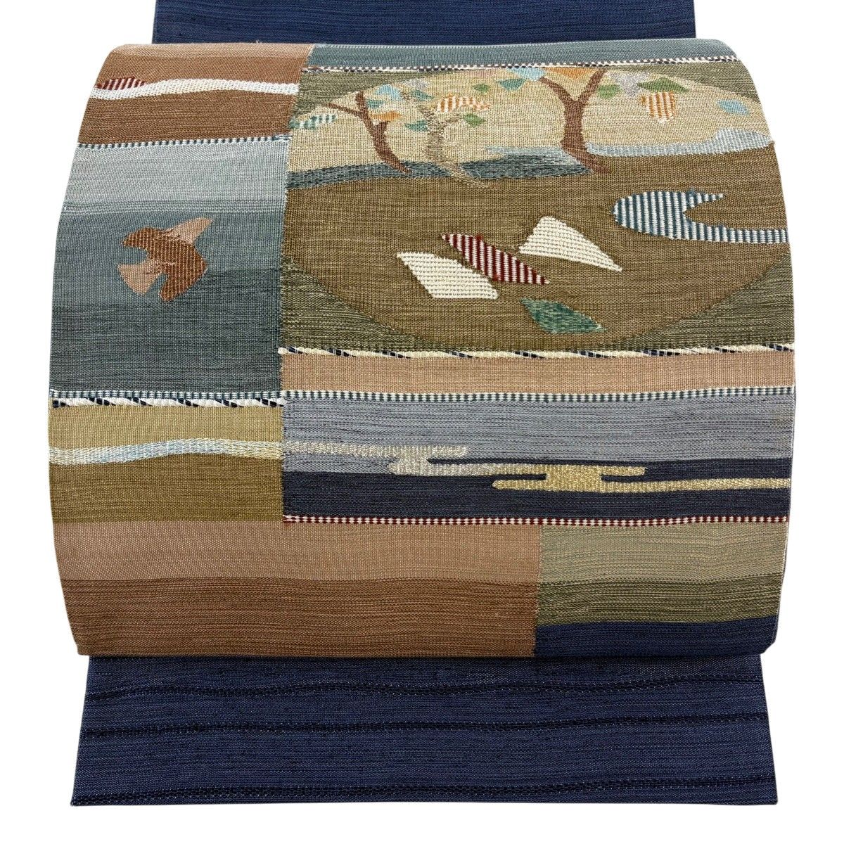 【美品】 袋帯 秀品 鳥 枝花 金銀糸 青灰色 お太鼓柄 正絹 【中古】 6,160円