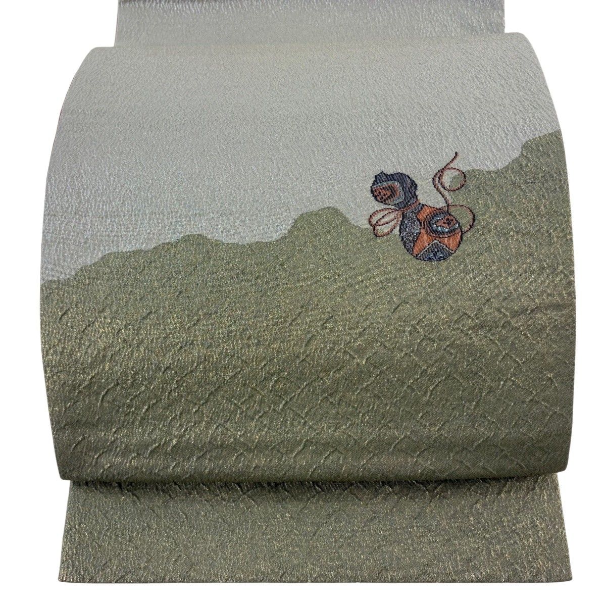 【美品】 袋帯 秀品 瓢箪 箔 灰緑 お太鼓柄 正絹 【中古】