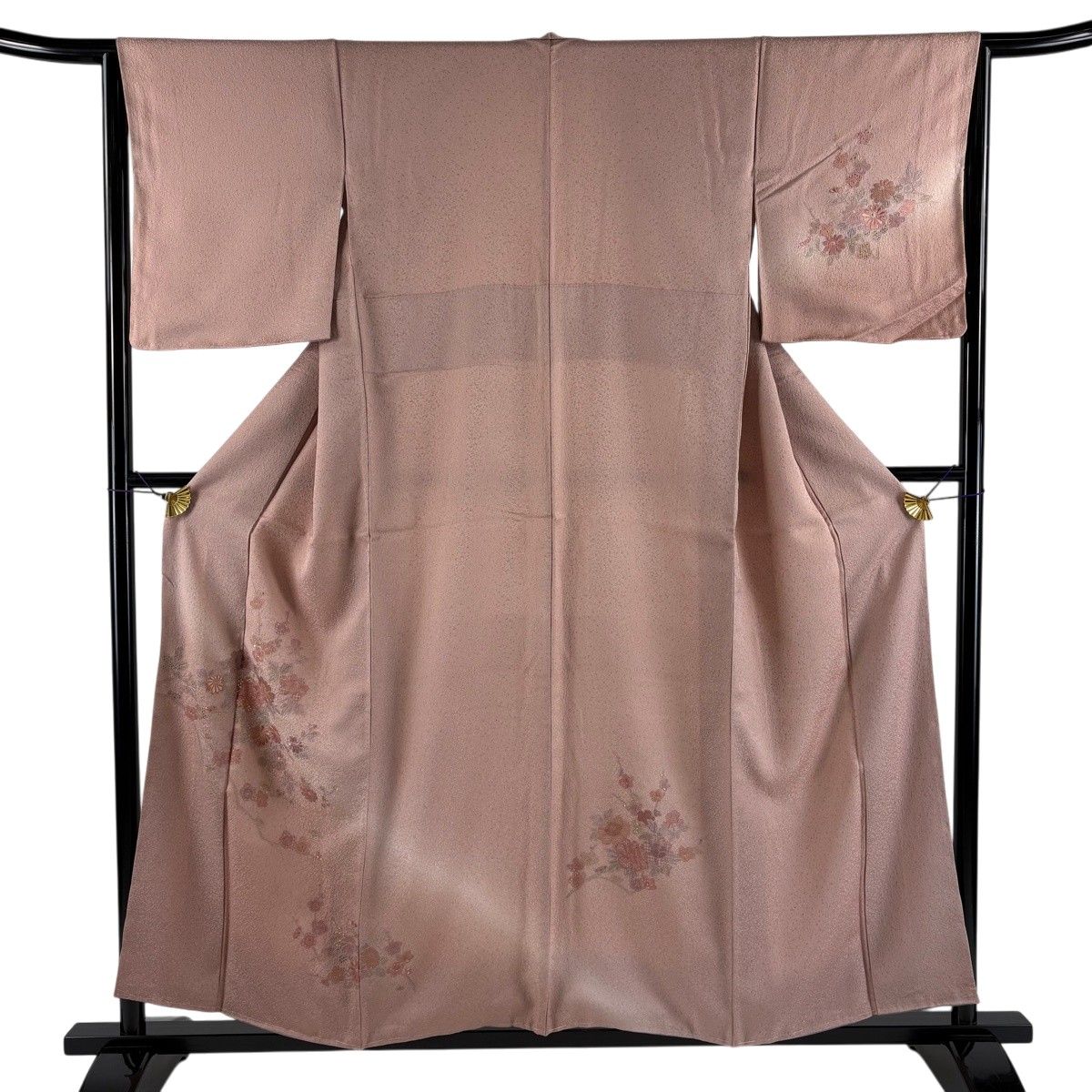 【美品】 付下げ 身丈156.5cm 裄丈64.5cm M 袷 牡丹 枝梅 刺繍 ぼかし ピンク 正絹 名品 【中古】