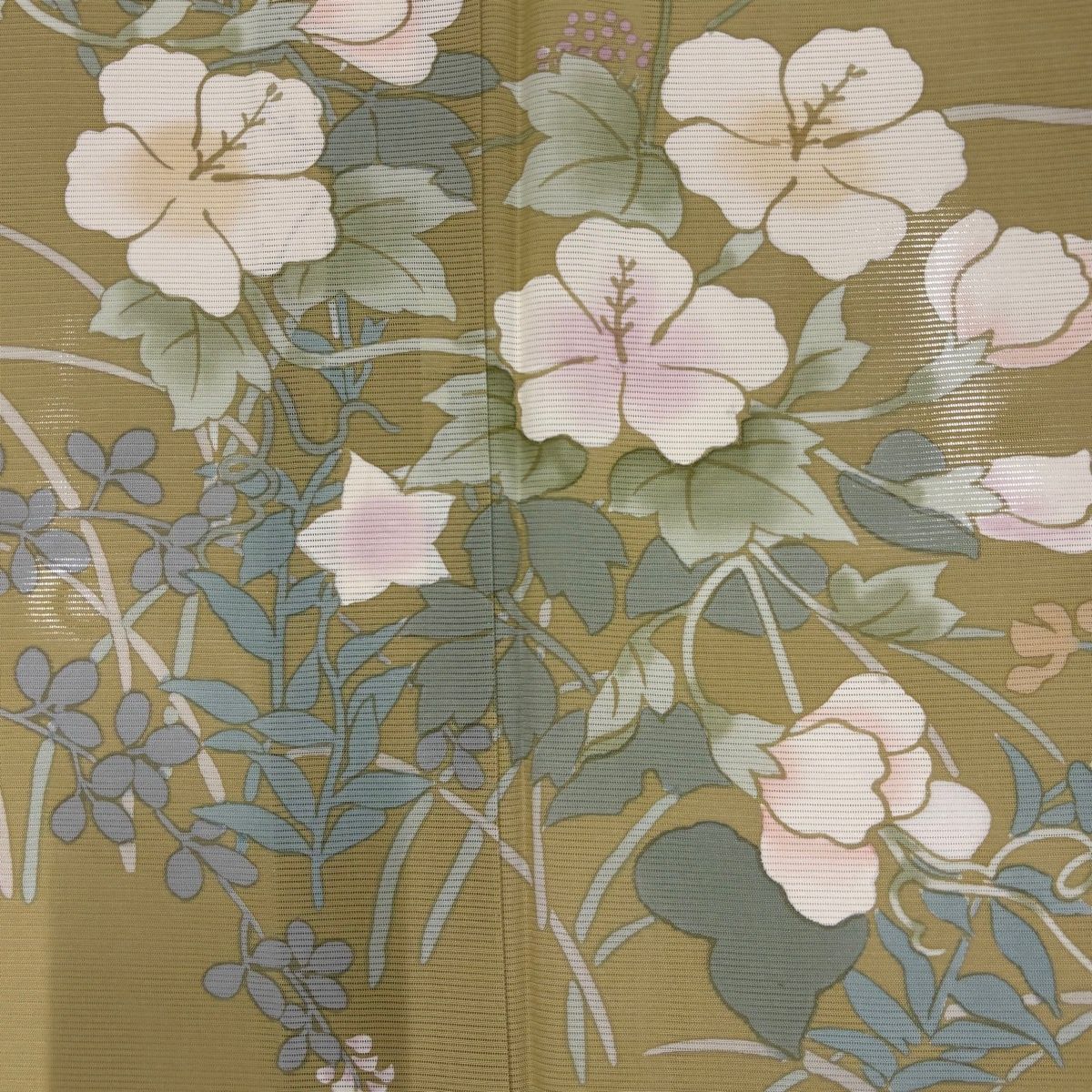 付下げ 身丈162cm 裄丈67cm M 薄物 絽 草花 抹茶色 正絹 秀品 【中古