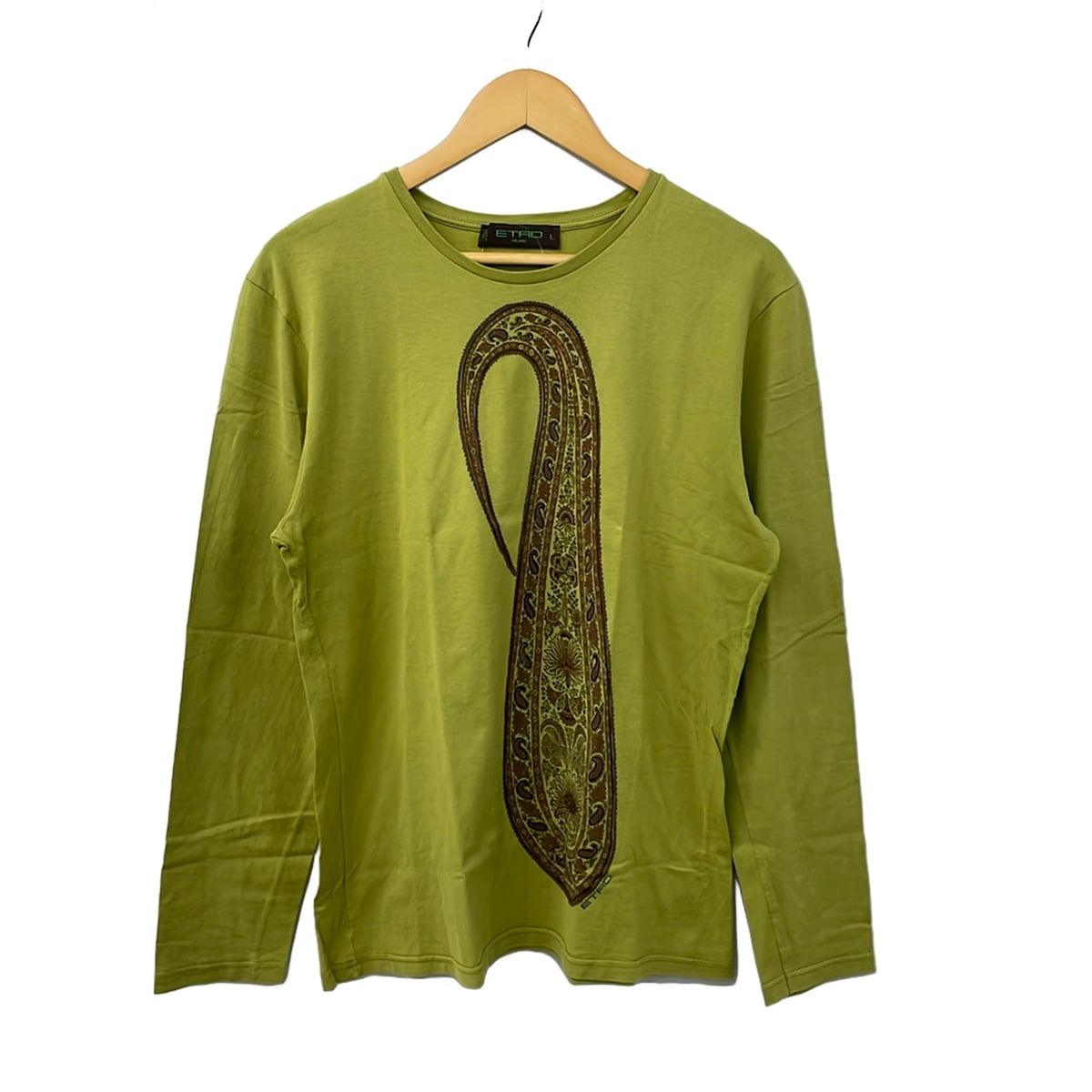 ETRO(エトロ) 長袖Tシャツ サイズL メンズ美品 - ライトグリーン×ブラウン ペイズリー柄 7,268円