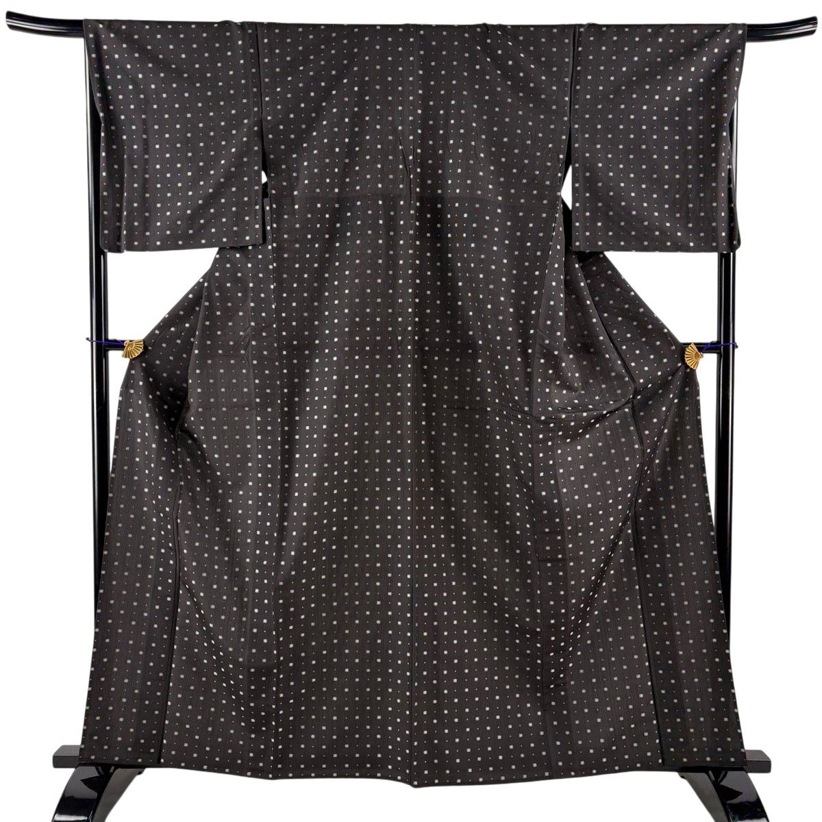 【美品】 お召 身丈162.5cm 裄丈68cm L 単衣 やまと 幾何学 焦茶色 正絹 逸品 【中古】 27,170円