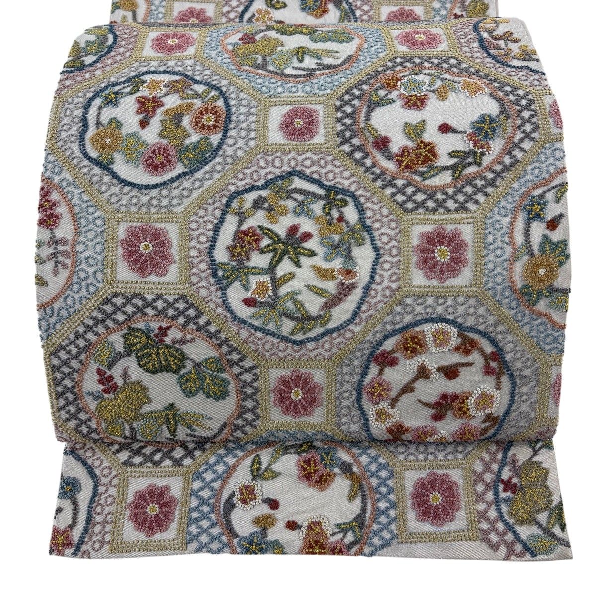 袋帯 逸品 蜀江文 松竹梅 金糸 相良刺繍 薄小豆 六通 正絹 【中古】