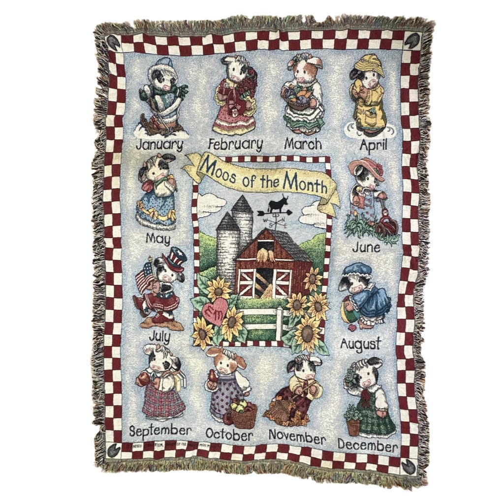 vintageラグ ブランケット マルチカバー タペストリー カレンダー カントリー ウシ アニマル Rug Blanket Calendar 3720