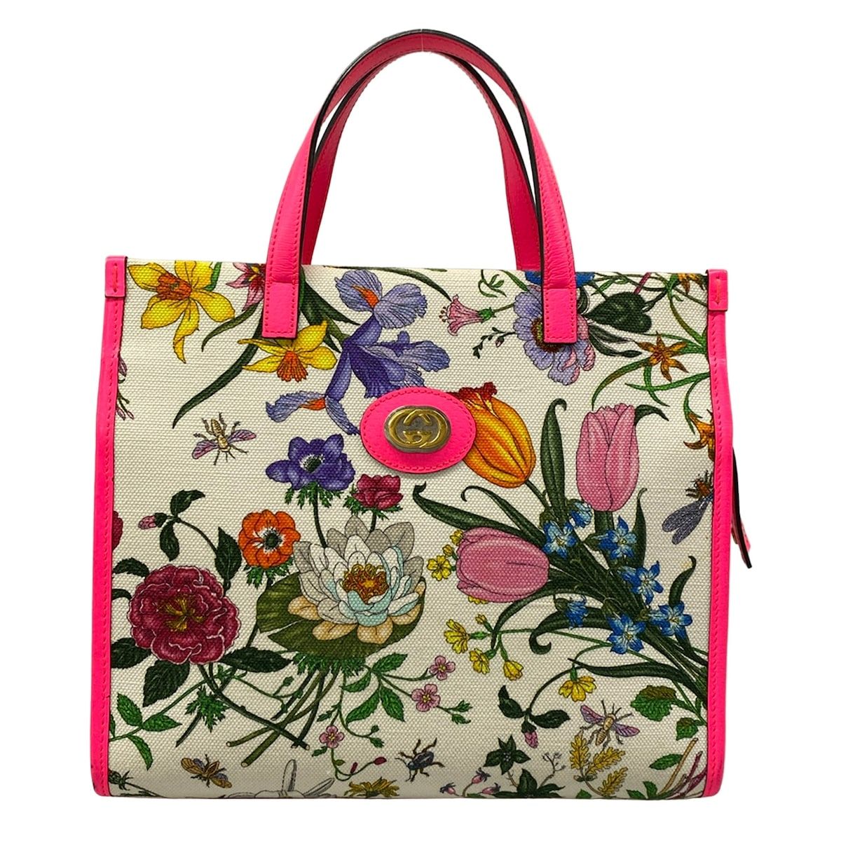 GUCCI(グッチ) ハンドバッグ フローラ 550141 白×ピンク×マルチ 花柄 レザー
