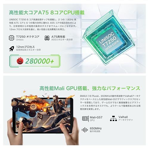 N★【タブレット 8インチ Wi-Fiモデル】Bmax I8 Plus Android16 タブレット、24GB+128GB+2TB拡張、8コアCPU T7250 、90Hz高刷新率8.7インチ Tablet、6000mAh大容量バッテリー+ 5c29425e