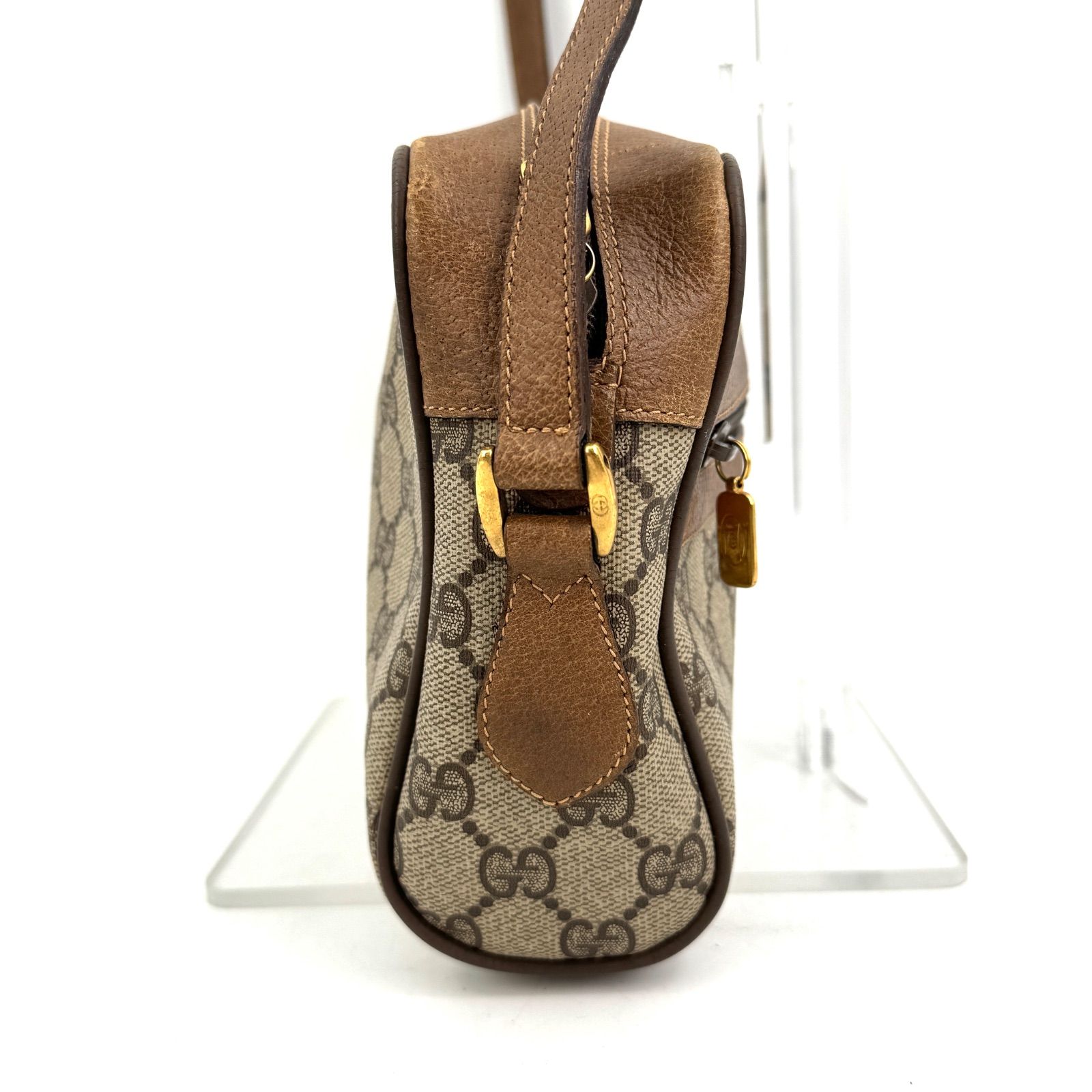 美品 GUCCI オールドグッチ シェリーライン PVC ショルダーバッグ 茶 