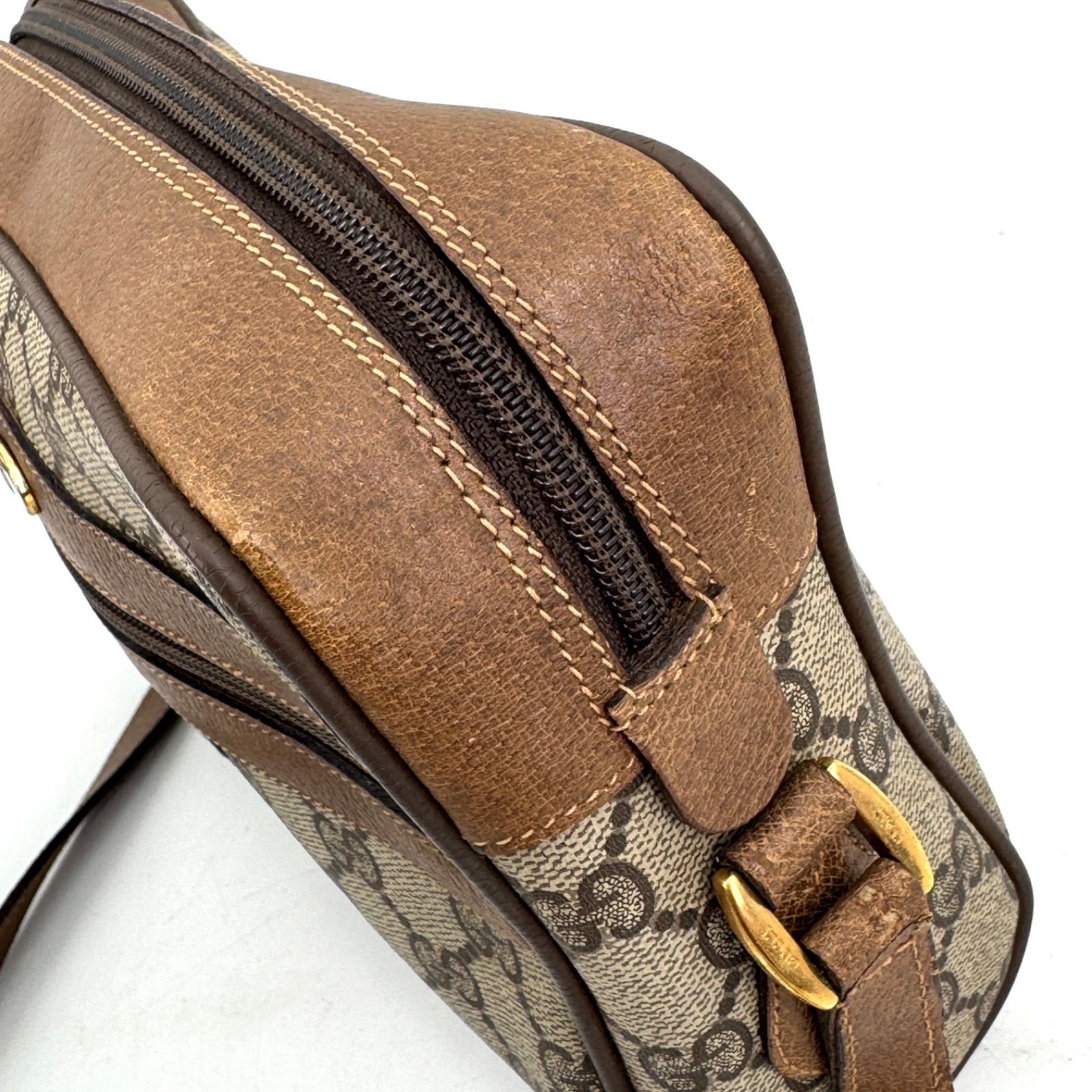 美品 GUCCI オールドグッチ シェリーライン PVC ショルダーバッグ 茶 