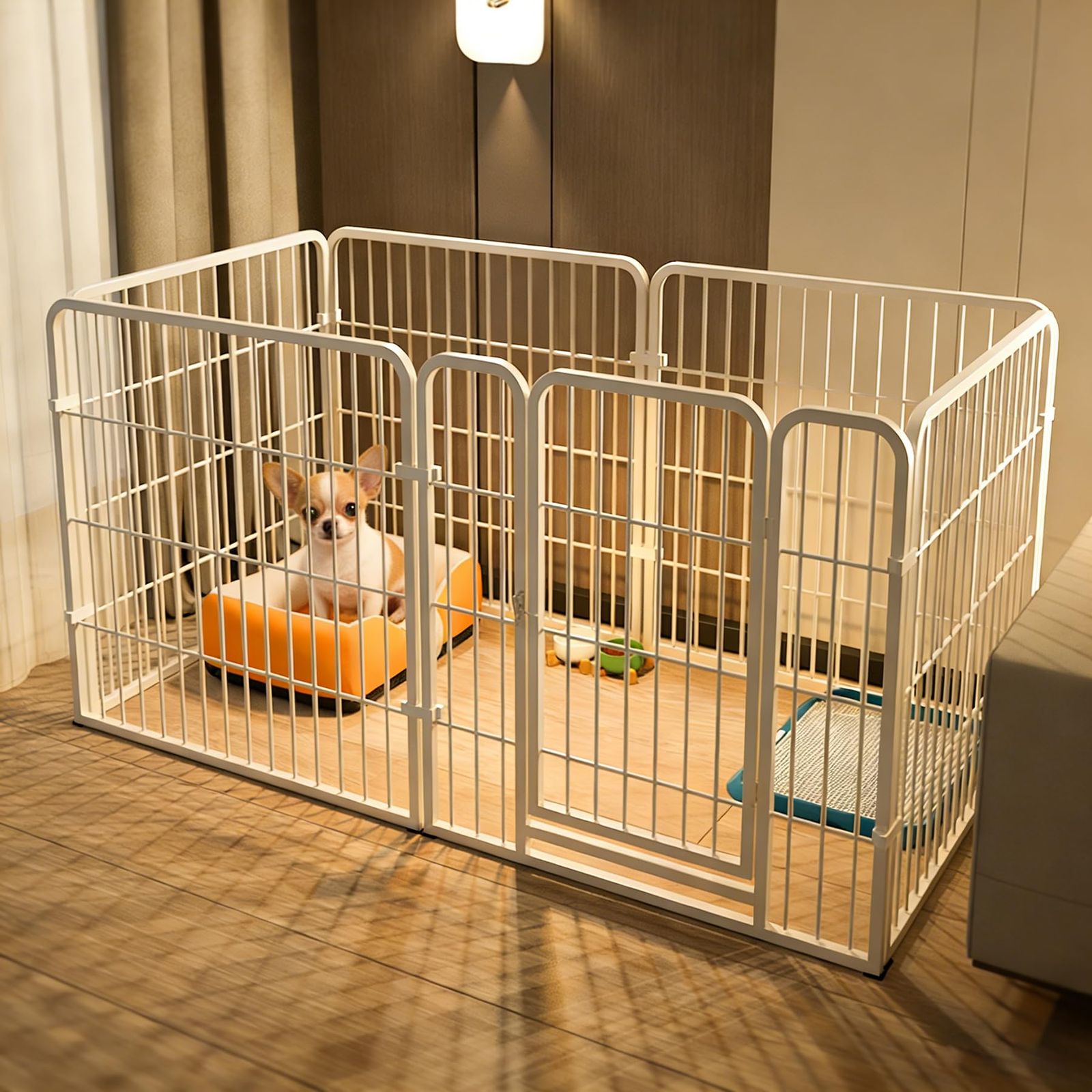 ★新品★ペットサークル 犬 サークルケージ ペットフェンス ドア付き 小型犬 中型犬用 6枚セット 120×60×60cm DIY 接続式 スチール製 工具不要 簡単組み立て 接続式 室内外兼用 (ホワイト, 120*60*60cm)