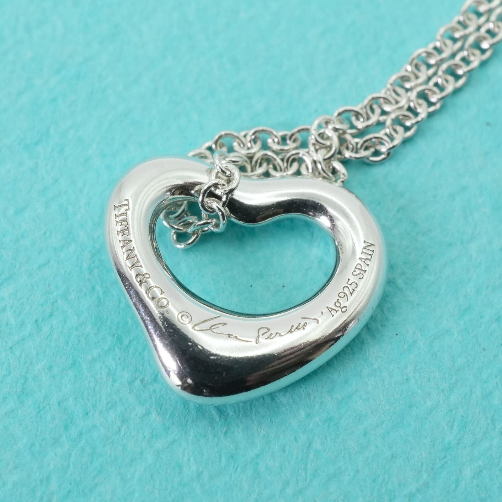 極美品11mm ティファニー オープンハート シルバー ネックレス/25-445