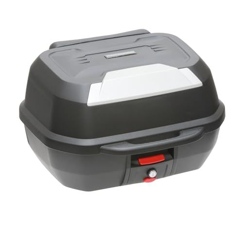 ★新品★リアボックス 47L ブラック×シルバー YM-0858 バックレスト バイク オートバイ 大容量 トップケース ツーリングバッグ ワンタッチ式 バイクボックス