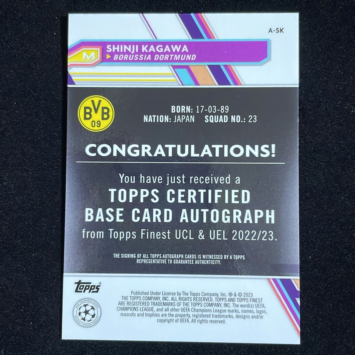 香川真司 Shinji Kagawa Topps Chrome UEFA 2022-23 Refractor Auto