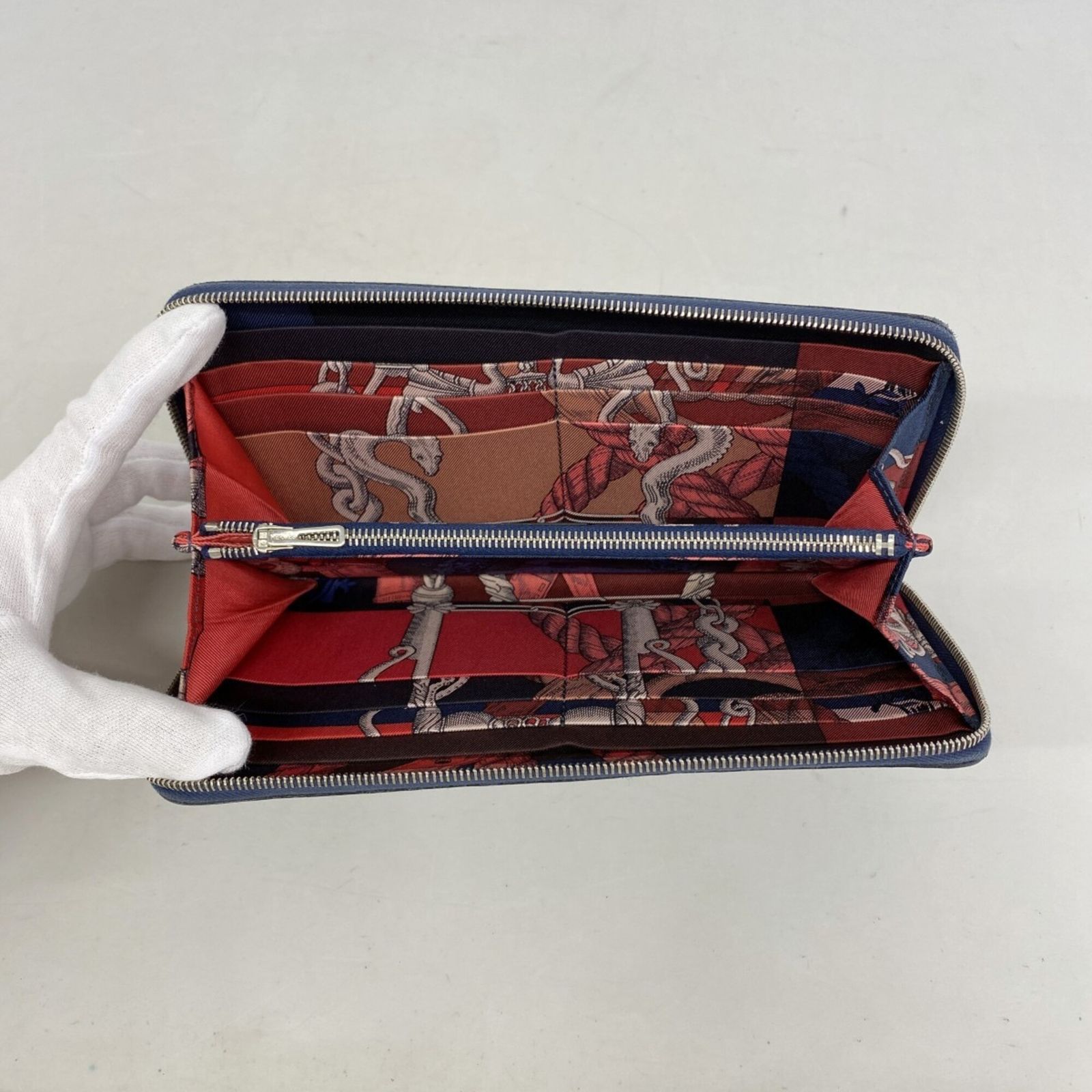 エルメス(Hermes) エルメス 長財布 アザップロングシルクイン ヴォーエプソン ブルーネイビー T刻印レディース P3183406
