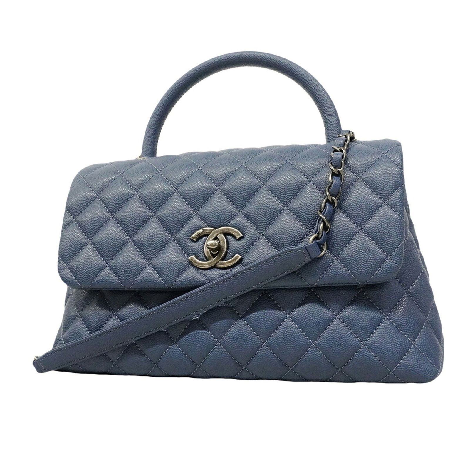 シャネル(Chanel) シャネル ハンドバッグ チェーンショルダー ココハンドル キャビアスキン ブルー 2wayバッグレディース P3180367