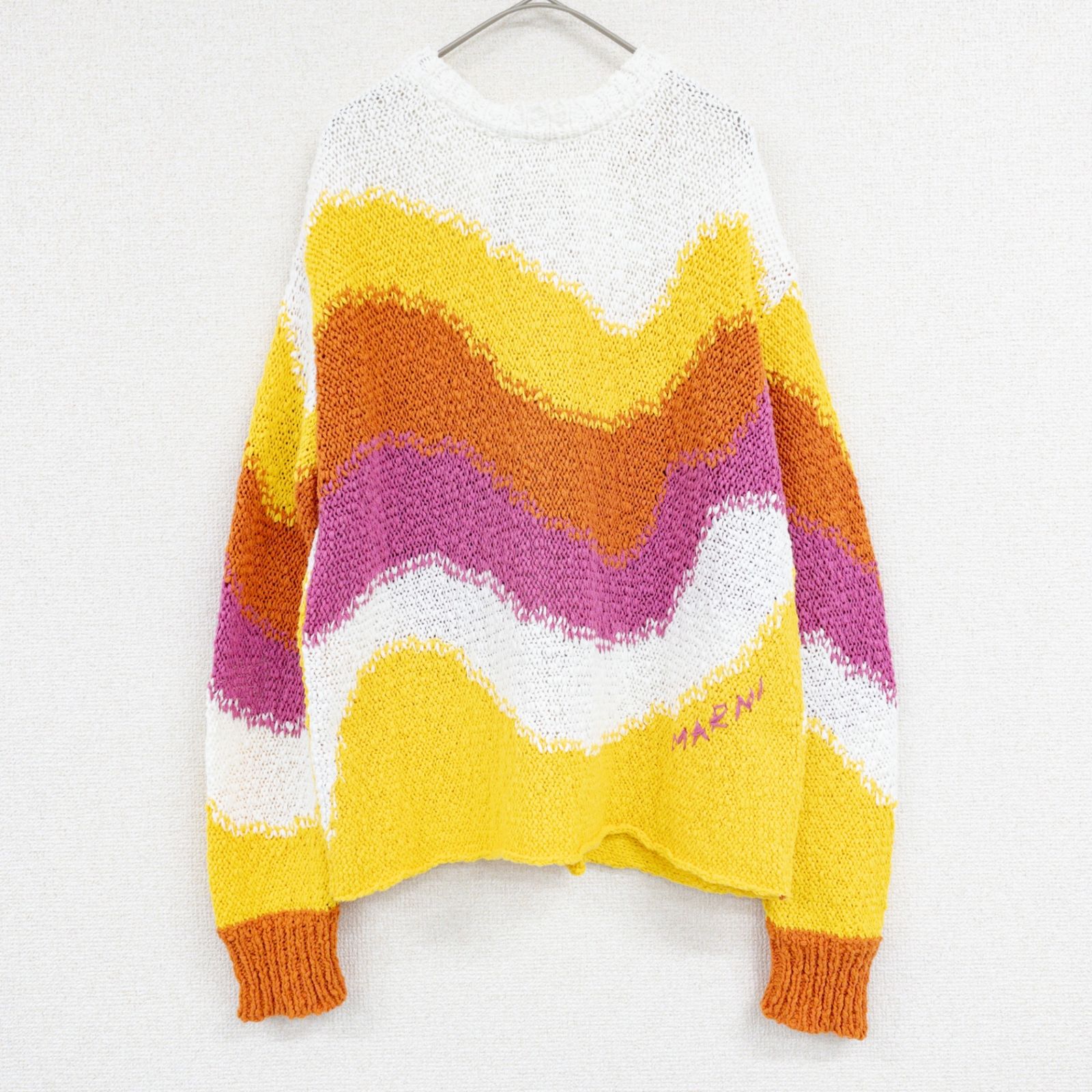 MARNI マルニ ニットトップス カーディガン 2023年製 後ろリボン ロゴ刺繍 コットン マルチカラー イタリア製 レディース 40 b02351