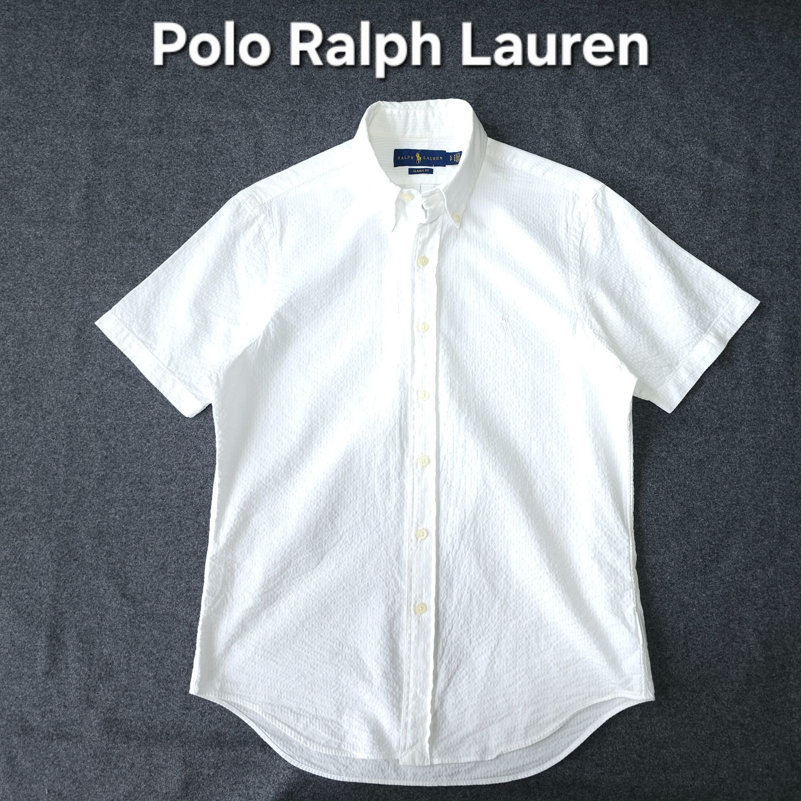 【?値下げ交渉受付中】美品 Polo Ralph Lauren 人気ポニー刺繍 半袖 シアサッカー ボタンダウン シャツ ホワイト S表記 ML相当 ポロラルフローレン メンズ