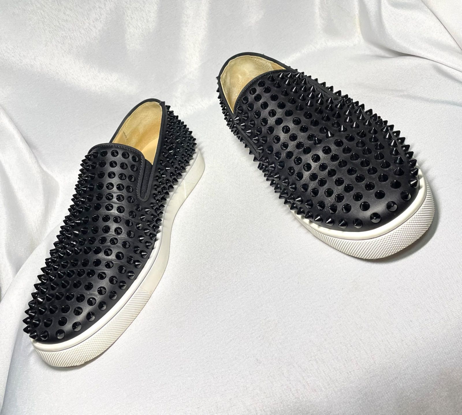 Christian Louboutin クリスチャンルブタン スパイクスタッズデザインスリッポン メンズシューズ ブラック&ホワイト 41 26cm〜