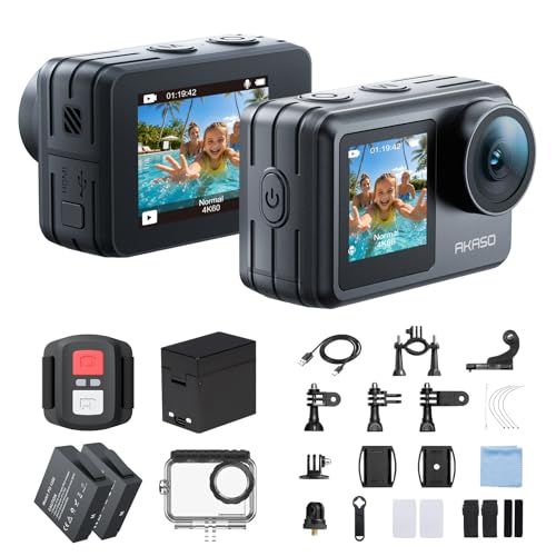 N★AKASO Brave 7 LE アクションカメラ 4K60FPS 20MP IPX7本機防水 40M防水 水中カメラ 六軸手ぶれ補正 デュアルカラースクリーン タッチパネル式 タイムラプス WiFi/Type-C外部マイク対応 1350 ebdd061a