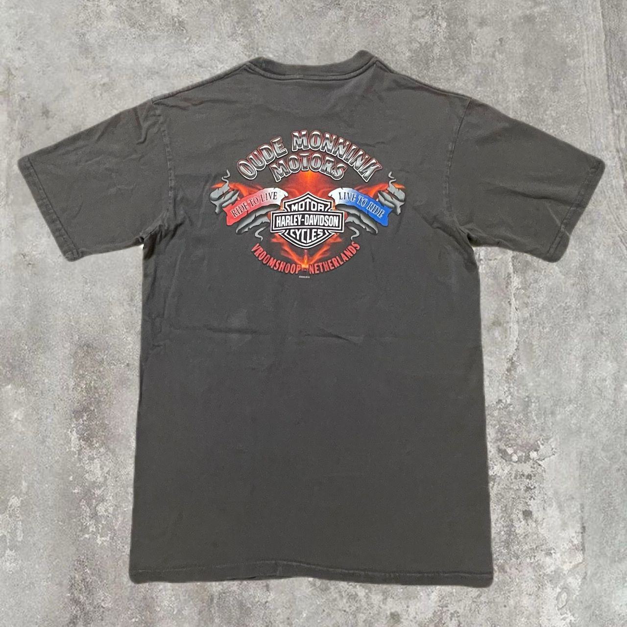 00s USA製】ハーレーダビッドソン イーグル Tシャツ M 墨黒 オランダ