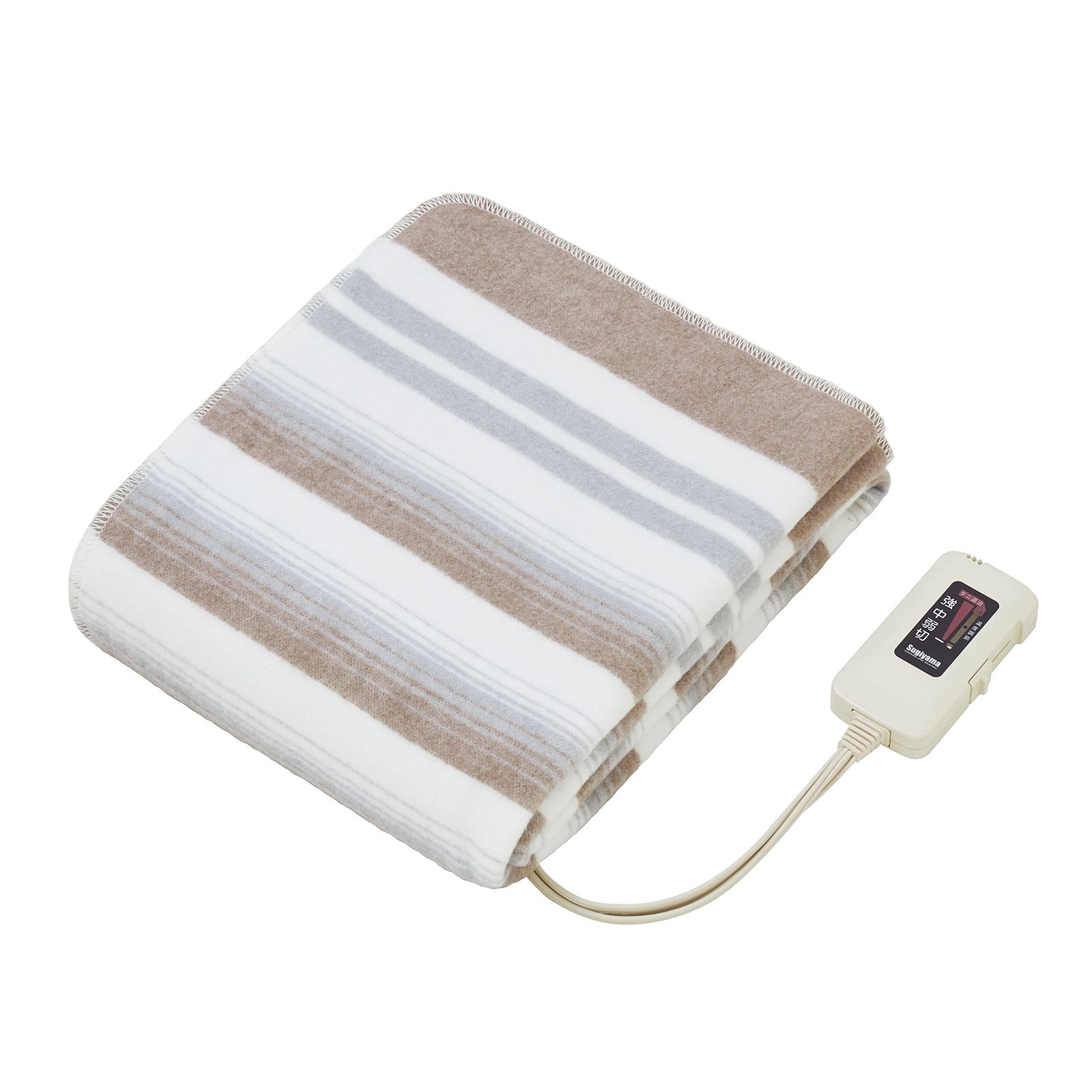 msSugiyama 電気毛布 日本製 電気しき毛布 140×80cm 丸洗いOK 頭寒足熱 ダニ退治 室温センサー スライド式無段階温度調節 NA-023S ボーダー柄（裏面ホワイト）暖房 節電 省エネ 電気代安い