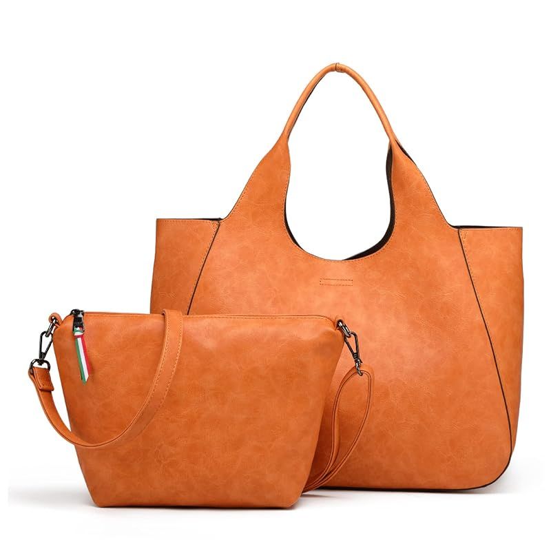 【グッシオ】トートバッグ ショルダー セット レディース バッグ a4 PU レザー 軽量 大人 かわいい (オレンジ)