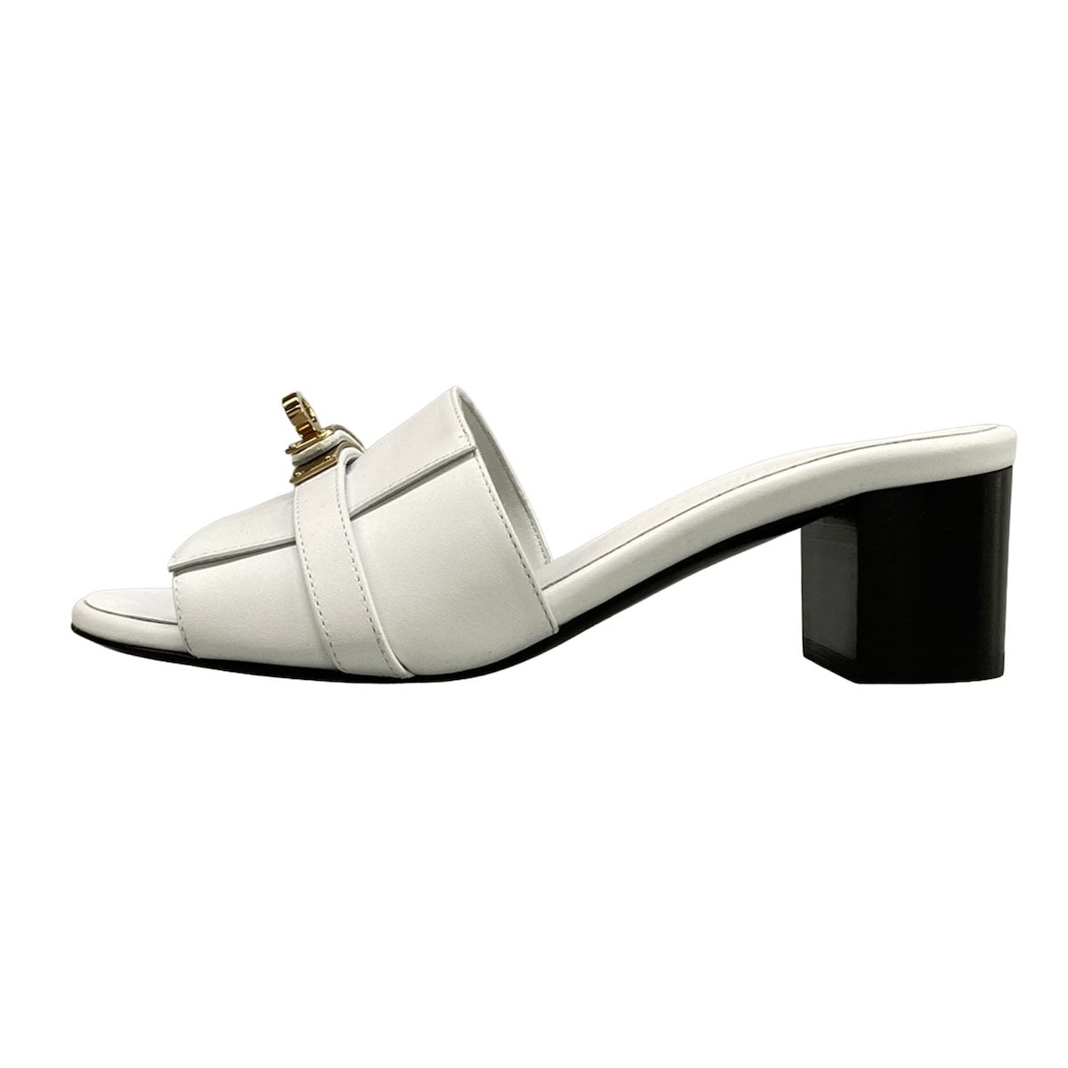 HERMES(エルメス) ミュール 35 レディース美品 ジジ50 白 ゴールド金具/ケリー金具 レザー