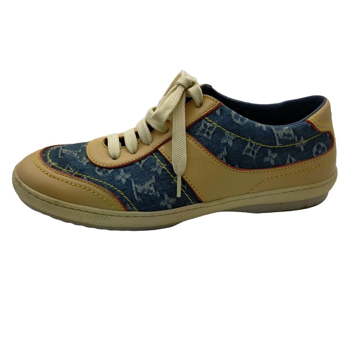 LOUIS VUITTON (Louis Vuitton) Sneakers 35 Women's Blue x Beige Monogram Denim Leather