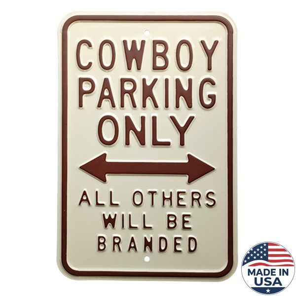 AndeRooney エンボス メタルサイン COWBOY PARKING ONLY 45.5×30.5cm 金属製 アメリカ製
