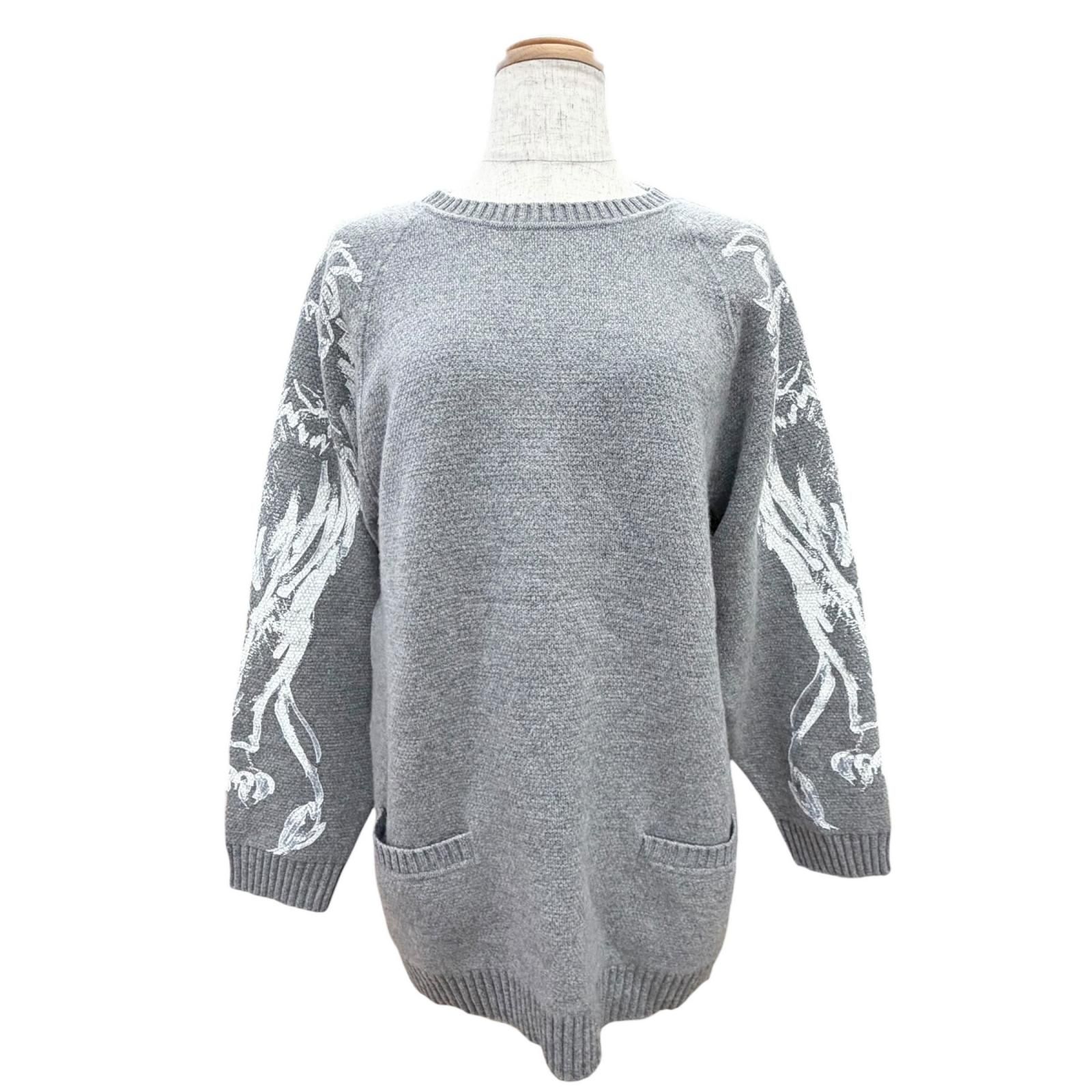 極美品△CHANEL シャネル P50112 カシミヤ100％ ライオン クルーネック 長袖 ニット セーター グレー 38 イタリア製 正規品 レディース