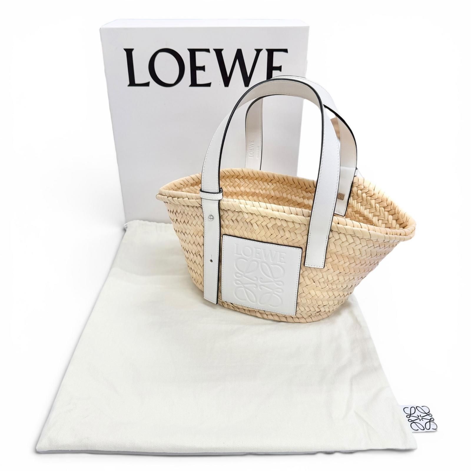 LOEWE　ロエベ　バスケットバッグ　スモール　カゴ　アナグラム　ホワイト 極美品△LOEWE ロエベ A223S93X04 バスケットバッグ スモール パーム