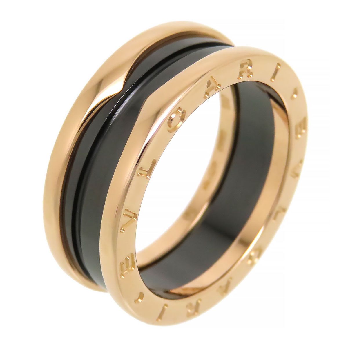 ブルガリ ビーゼロワン リング 2バンド ブラックセラミック #60 347054 Au750 (K18PG) メンズ BVLGARI【中古】 【ジュエリー】