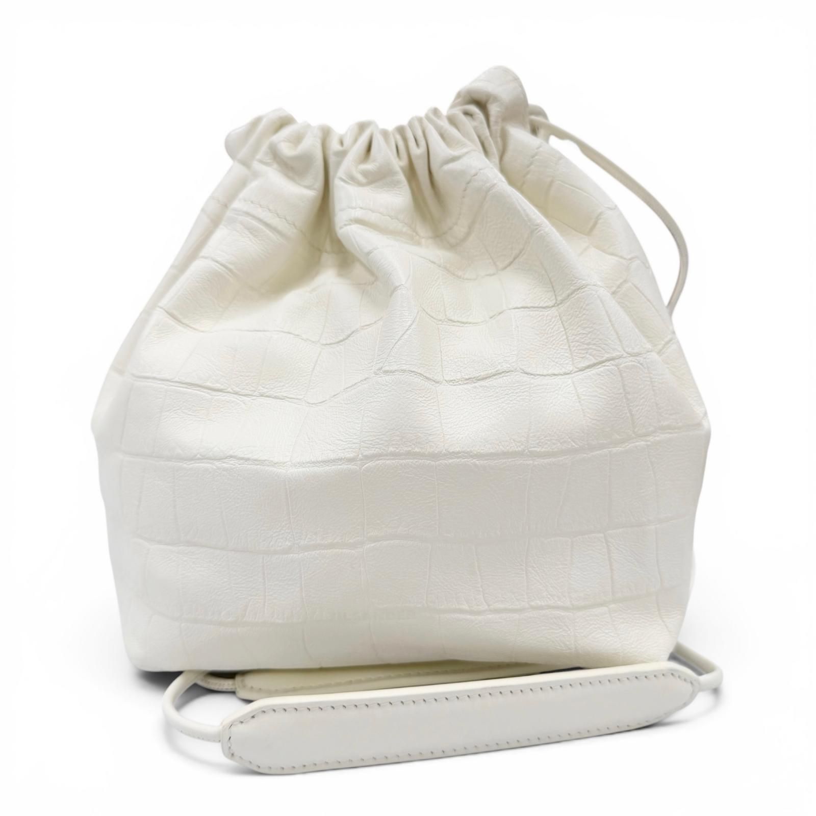 未使用品☆JIL SANDER ジルサンダー J07WG0027 クロコエンボス レザー ドローストリグバッグ ショルダーバッグ ホワイト 伊製 保存袋付