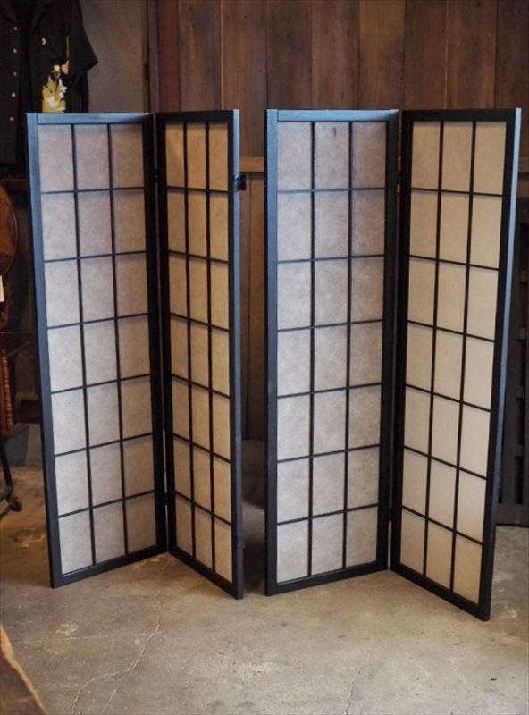 レトロ木製 障子貼り衝立 2枚組 / 和風インテリア 仕切り古録展 送料無料　中古 品番K2442