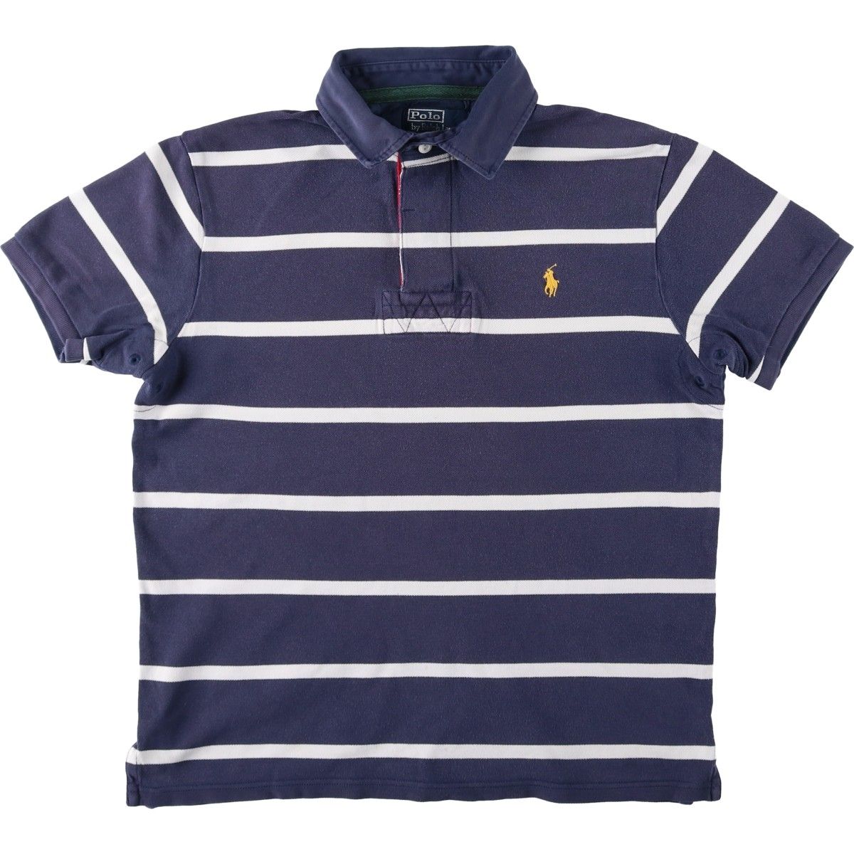 古着 ラルフローレン Ralph Lauren POLO by Ralph Lauren CUSTOM FIT ボーダー柄 半袖 ラガーシャツ メンズM相当/eaa657911 6,103円