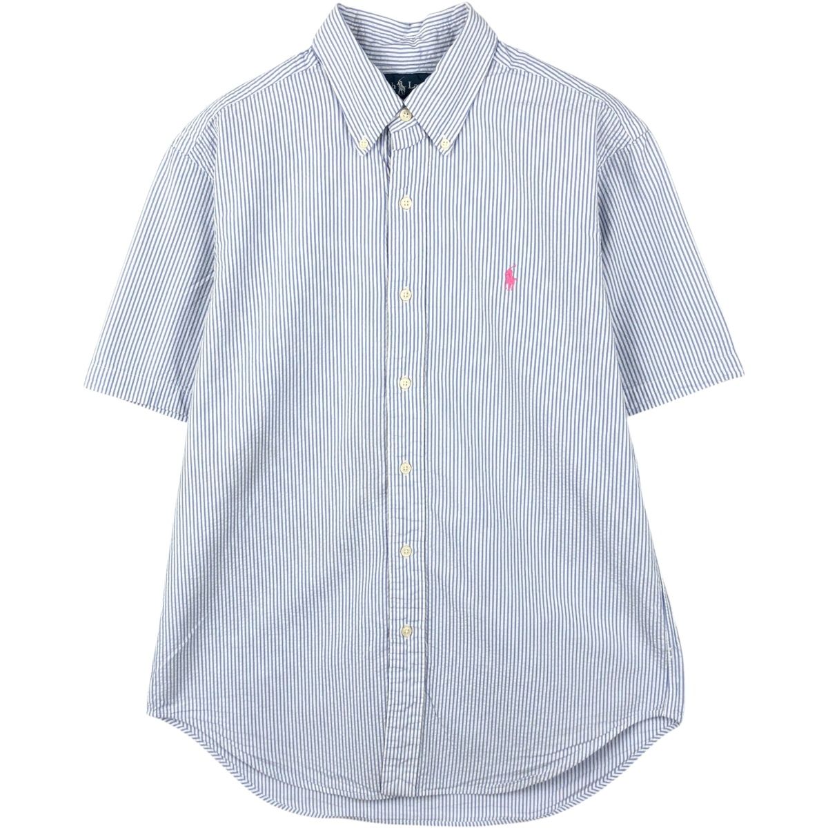 古着 ラルフローレン Ralph Lauren CLASSIC FIT クラシックフィット 半袖 ボタンダウン ストライプシャツ メンズM相当/eaa660140
