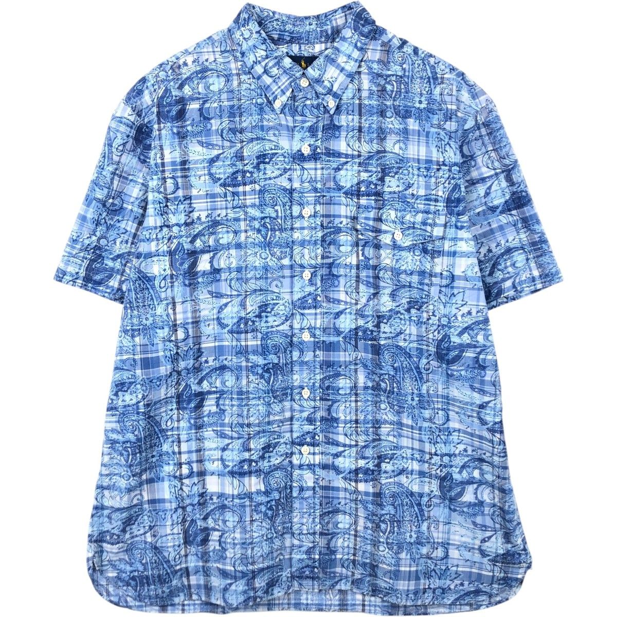 古着 ラルフローレン Ralph Lauren RALPH LAUREN 総柄 チェック柄 ペイズリー柄 半袖 ボタンダウンシャツ メンズXL相当/eaa660138