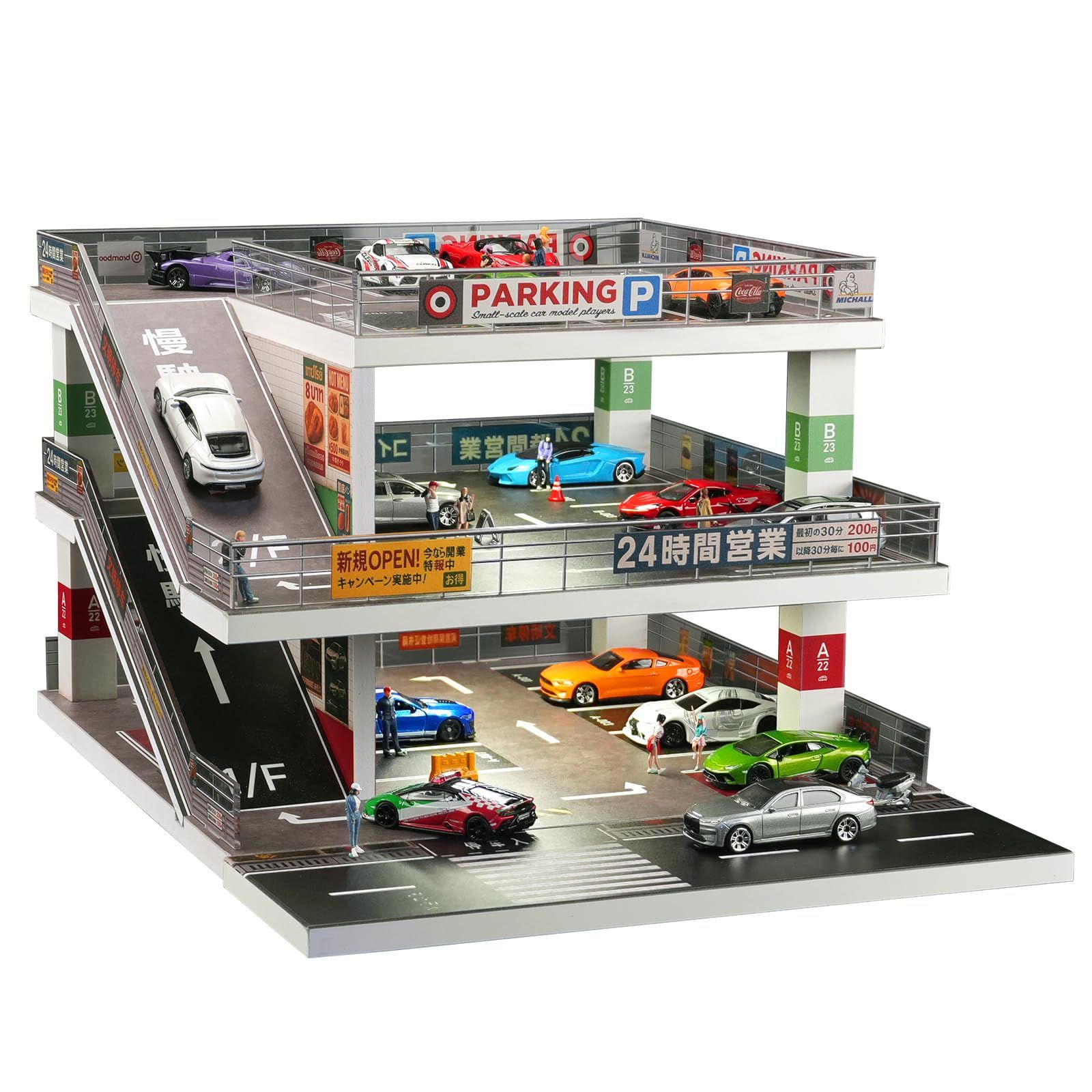 shoucangjia 1:64 ジオラマ LEDランプ付きガレージディスプレイケース