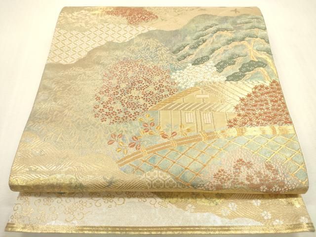 平和屋本店▼六通柄袋帯 京洛百景図 純金箔 正絹 逸品 DABH0959op