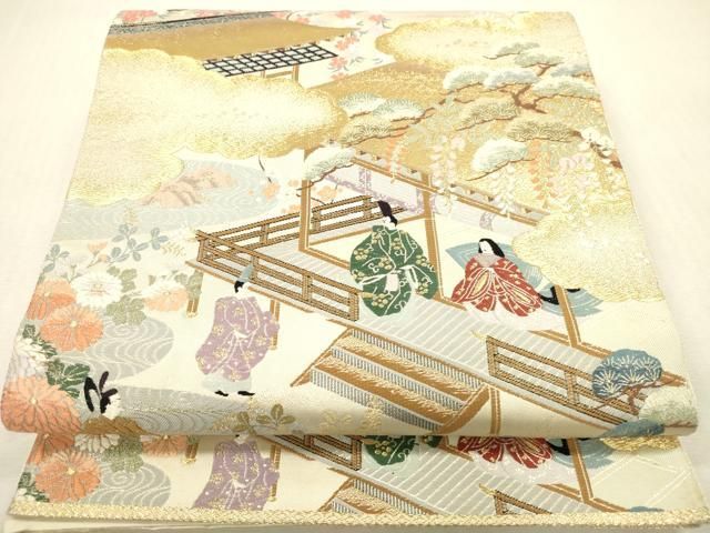 平和屋本店▼六通柄袋帯　唐織　六歌仙絵文　九百錦　本金入　正絹　逸品　DABH0964op