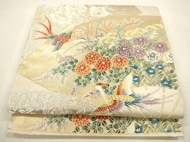 平和屋本店▼六通柄袋帯　唐織　錦秋花鳥紋　九百錦純金箔24K　正絹　逸品　DABH0972op