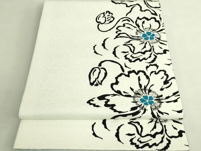 平和屋着物●極上　東京友禅　菅有鬼一　六通柄袋帯　草花文　白地　逸品　DZAB7546kh6