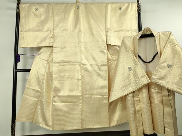 平和屋着物●極上　男性　紋付き　長羽織セット　キングサイズ　舞台衣装　亀甲花文　金糸　逸品　DZAB7668kh6
