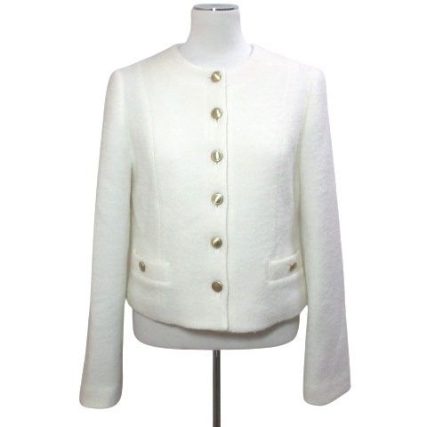 アルアバイル allureville 美品 23AW ブークレショートジャケット ノーカラー 金ボタン 総裏地 ウール 1 S相当 白 ホワイト 202320-10-230-01-01 /X