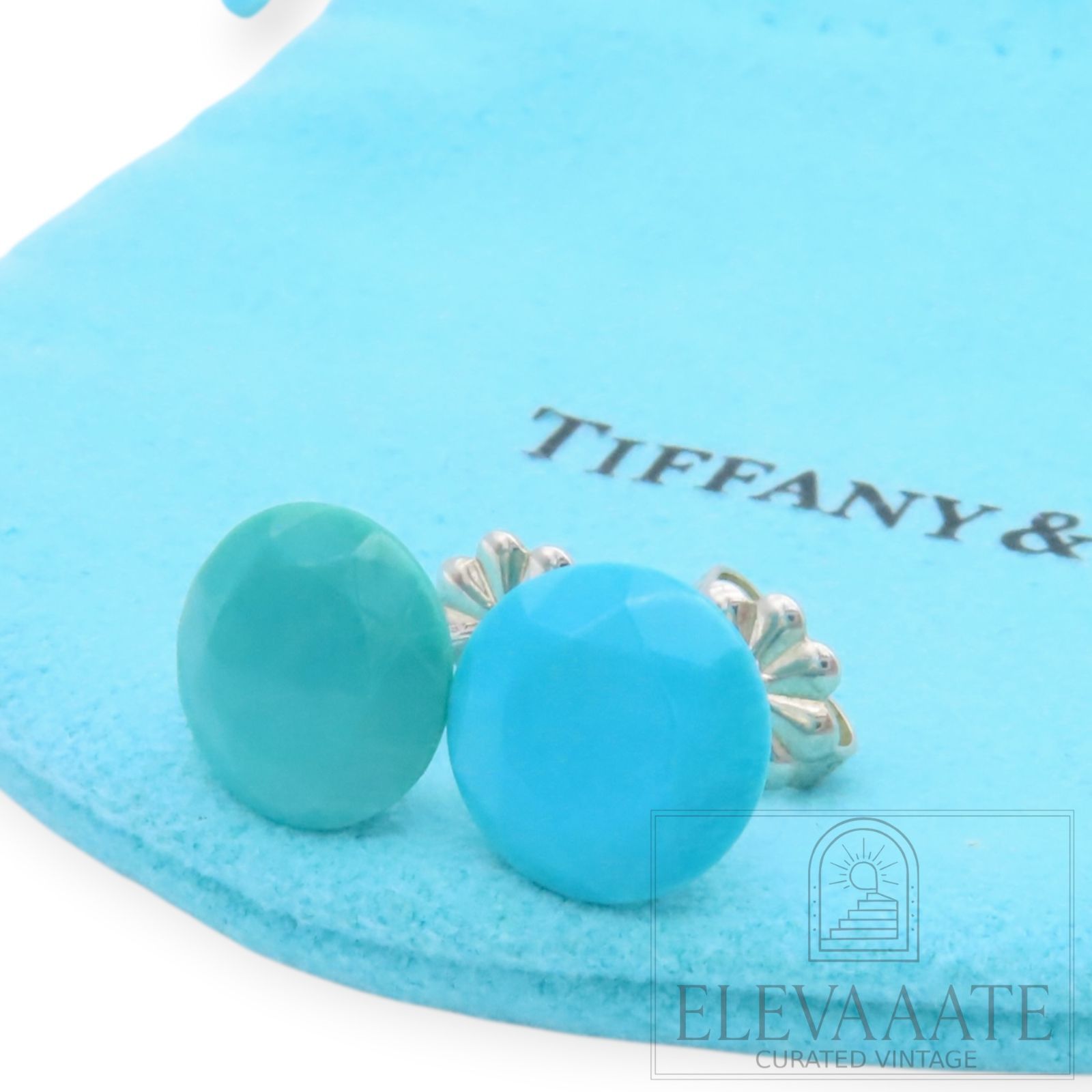 極希少 美品 Tiffany&Co. ティファニー エルサペレッティ ファセット カットターコイズ シルバー ピアス SV925 EX180
