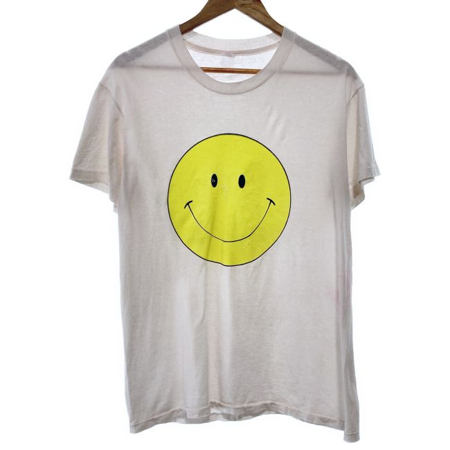 【中古】　Hanes　Tシャツ　半袖　トップス　クルーネック　90s vintage　90年代　OLD　プリント　スマイリー　USA製　古着　/7333